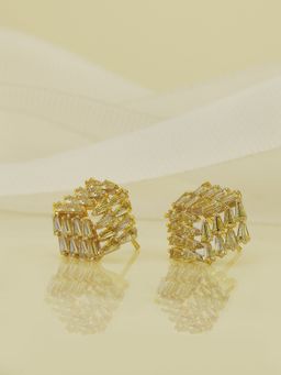 Carlton London - Premium Gold Toned Cubic Zirconia Studded Gold-Plated Contemporary Stud Earrings