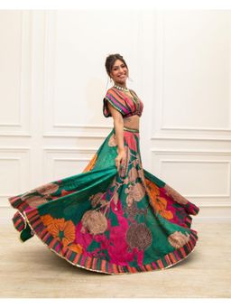 Basil Leaf - Bottle Multi-Color Lehenga with Blouse and Dupatta (Set of 3)