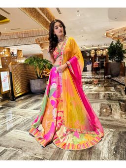 Basil Leaf - Fuchsia Multi-Color Lehenga with Blouse and Dupatta (Set of 3)