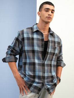 HIGHLANDER - Men's Multi-Colour Collar Neck Full Sleeves Oversized Checks Shirt