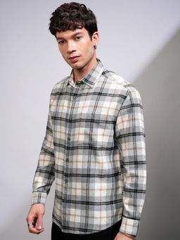 HIGHLANDER - Men's Multi-Colour Collar Neck Full Sleeves Oversized Checks Shirt