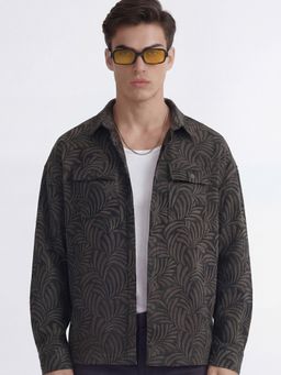 HIGHLANDER - Men's Black Collar Neck Full Sleeves Oversized Floral Shirt