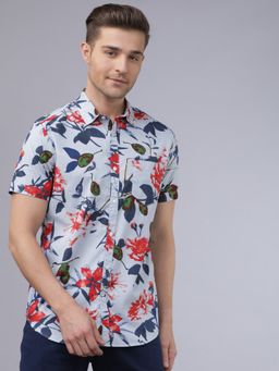 HIGHLANDER - Men's Multi-Colour Collar Neck Half Sleeves Slim Printed Shirt