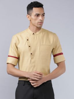 HIGHLANDER - Men's Khaki Mandarin Neck Full Sleeves Relaxed Solid/Plain Shirt