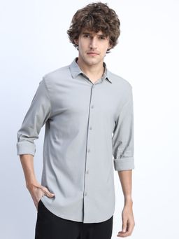 HIGHLANDER - Men's Grey Collar Neck Full Sleeves Regular Solid/Plain Shirt