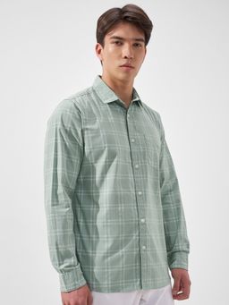 HIGHLANDER - Men's Green Collar Neck Full Sleeves Slim Checks Shirt