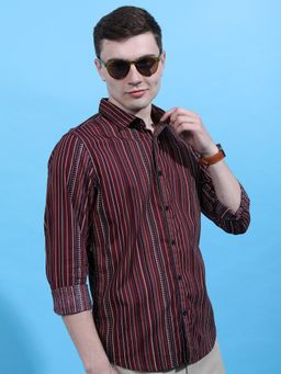 HIGHLANDER - Men's Multi-Colour Collar Neck Full Sleeves Slim Stripes Shirt
