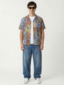 HIGHLANDER - Men's Multi-Colour Collar Neck Half Sleeves Relaxed Graphic Shirt