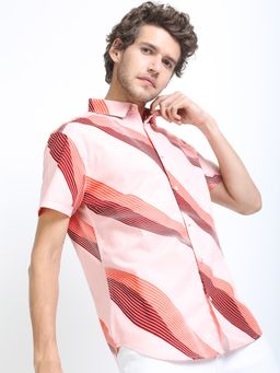 HIGHLANDER - Men's Multi-Colour Collar Neck Half Sleeves Slim Abstract Shirt
