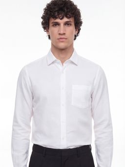 HIGHLANDER - Men's White Collar Neck Full Sleeves Slim Textured Shirt