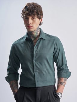 HIGHLANDER - Men's Teal Collar Neck Full Sleeves Slim Textured Shirt