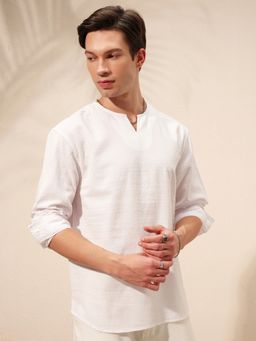 HIGHLANDER - Men's White Collar Neck Full Sleeves Relaxed Textured Shirt