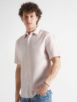 HIGHLANDER - Men's Cream Collar Neck Half Sleeves Relaxed Textured Shirt
