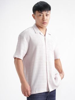 HIGHLANDER - Men's Off White Collar Neck Half Sleeves Relaxed Textured Shirt