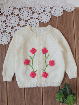 Woonie - Cream Floral Appliques Knitted Sweater