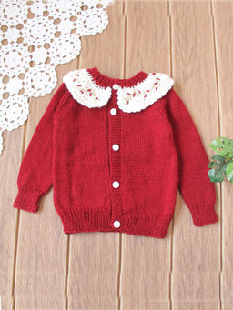 Woonie - Maroon Crochet Ruffle Collar Baby Sweater