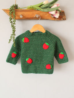 Woonie - Green Crochet Strawberry Baby Sweater