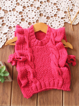 Woonie - Pink Handknitted Cable Knit Side Tie-Up Sweater