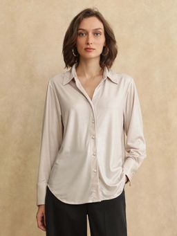 RAREISM - Cawer Metallic Beige Solid Regular Shirt