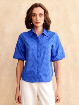 RAREISM - Curie Blue Embroidered Regular Shirt