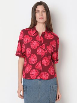 VERO MODA - Red Leafy Printed Viscose Shirt