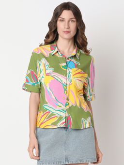 VERO MODA - Green Printed Viscose Shirt
