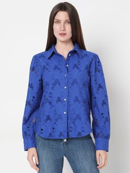 VERO MODA - Blue Schiffli Cotton Shirt