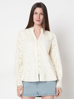 VERO MODA - Off-White Cotton Cut-Work Shirt
