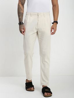 necked - Cream Relaxed Linen Cotton Pant