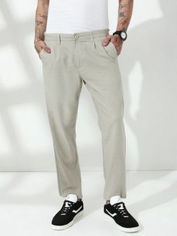 necked - Light Beige Relaxed Linen Cotton Trousers