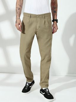 necked - Khaki Relaxed Linen Cotton Pant