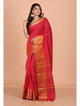 Unnati Silks - Red Pure Narayani Cotton Saree with Unstitched Blouse