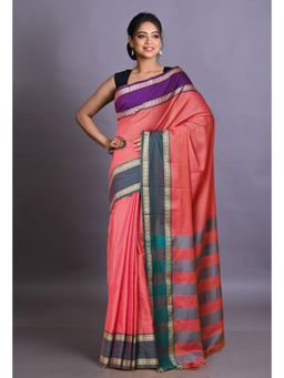 Unnati Silks - Pink Pure Handloom Narayani Cotton Saree with Unstitched Blouse