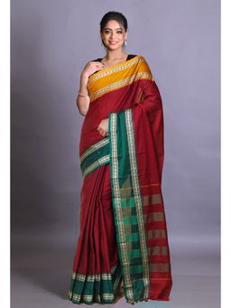 Unnati Silks - Maroon Pure Handloom Narayani Cotton Saree with Unstitched Blouse