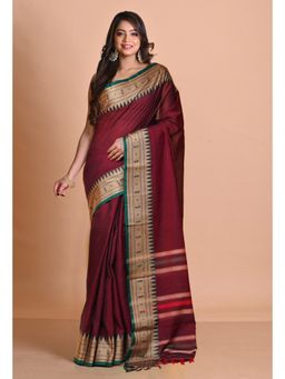 Unnati Silks - Maroon Pure Handloom Narayani Cotton Saree with Unstitched Blouse