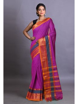 Unnati Silks - Purple Pure Handloom Narayani Cotton Saree with Unstitched Blouse