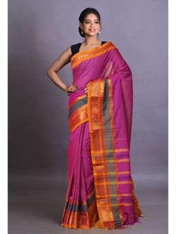 Unnati Silks - Purple Pure Handloom Narayani Cotton Saree with Unstitched Blouse