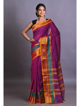 Unnati Silks - Purple Pure Handloom Narayani Cotton Saree with Unstitched Blouse