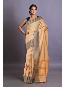Unnati Silks - Cream Pure Handloom Narayani Cotton Saree with Unstitched Blouse
