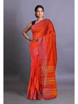 Unnati Silks - Orange Pure Handloom Narayani Cotton Saree with Unstitched Blouse