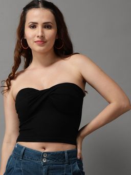 SHOWOFFFF - Womens Strapless Black Tube Regular Top