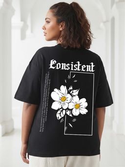 Bewakoof - Women's Black Consistent Graphic Printed Oversized Plus Size T-shirt