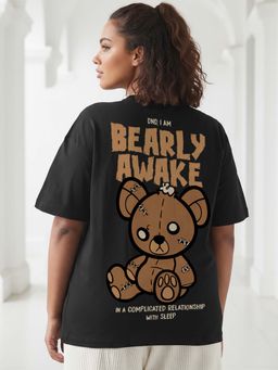 Bewakoof - Women's Black Bearly Awake Graphic Printed Oversized Plus Size T-shirt