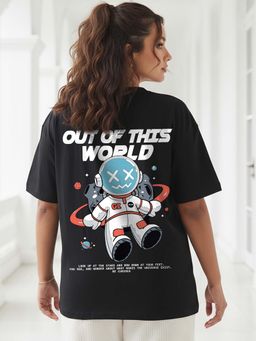 Bewakoof - Women's Black Be Curious Graphic Printed Oversized Plus Size T-shirt