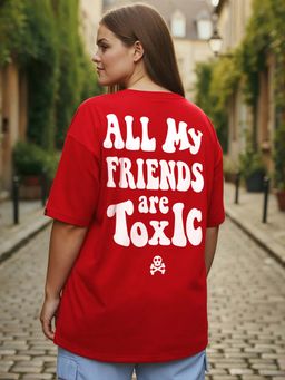 Bewakoof - Women's Red Toxic Graphic Printed Oversized Plus Size T-shirt