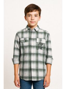 CAVIO - Boys Cotton Regular Fit Checks Full Sleeves Casual Shirt-Green