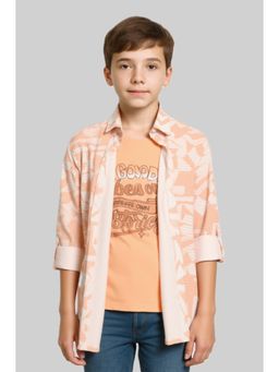 CAVIO - Boys Cotton Printed Full Sleeve Shirt and T-Shirt-Peach
