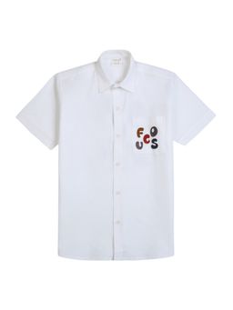 CAVIO - Boys Cotton Regular Fit Typography Printed Causal Half Sleeves Shirt -White