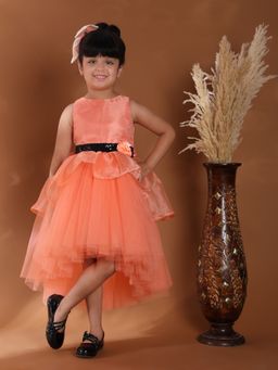 Toy Balloon Kids - Peach Hi Low Girls Party Wear Dress