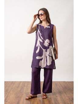 Jisora - Women's Purple Printed Russian Silk Co-Ord Set